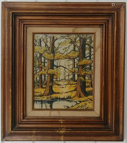 Vintage Framed Etching Enamel Painting Signed Carlos