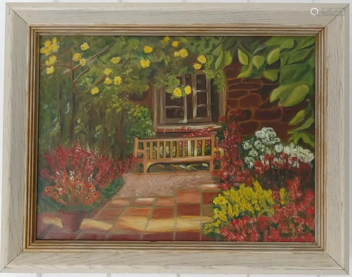 Sign Cottage House Oil Painting on Canvas Framed