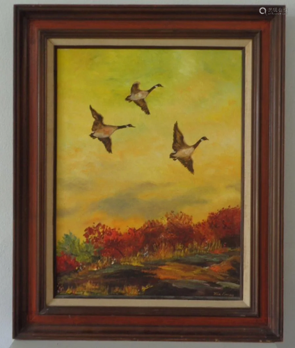 Original Hand Oil Painting Signed Docks Flying