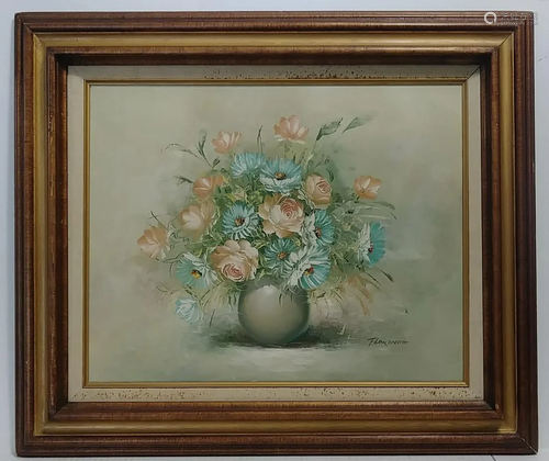 Framed Bouquet of Flower Oil Painting on Canvas Signed