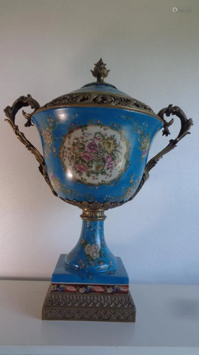 Blue Large Porcelain - Bronze Mount Center Piece Urn