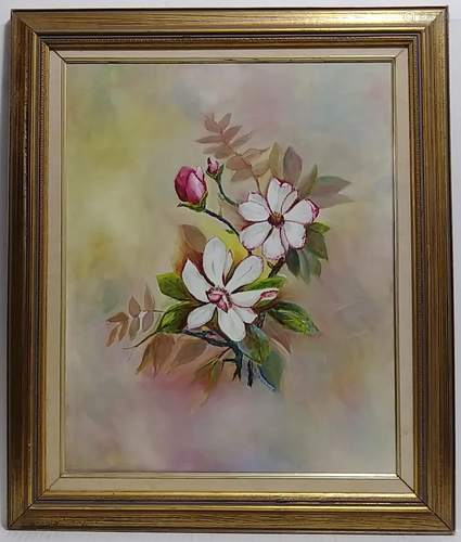 D.K. Webber Signed-Magnolias- Oil Painting on Masonite.