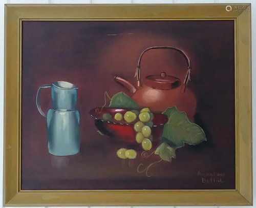 Signed Fruit Oil Painting on Canvas Framed