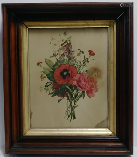 Antique Frame. Flower Print. Period Glass Each Approx W