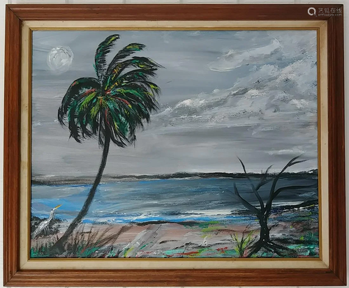 Indian River Signed Oil Painting on Canvas