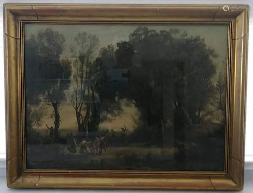 Beautiful Antique Lithograph English Scene. Antique Gil