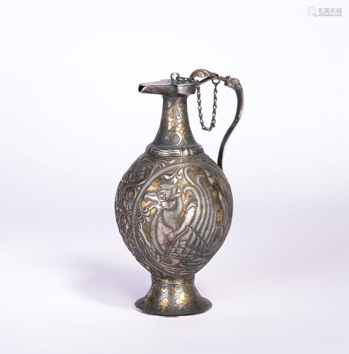 A CHINESE SILVER BEAST PATTERN EWER