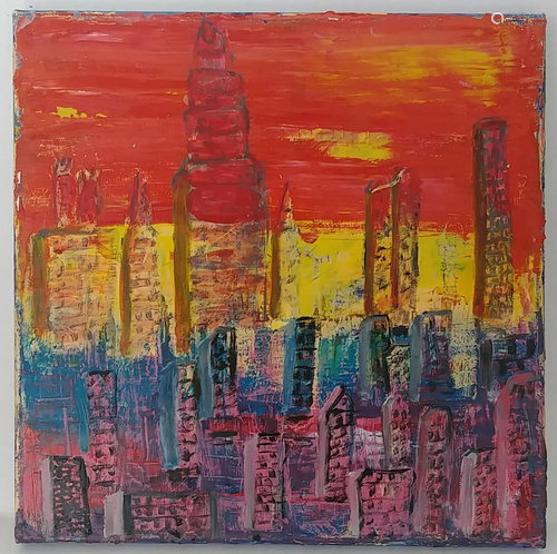 Modern N York City Abstract Art Oil Painting Signed