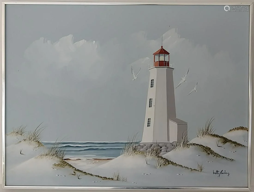 Vintage Coastal Light House Oil Painting Signed