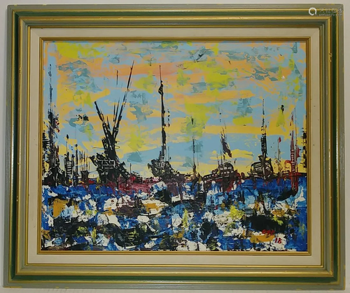 Marine Abstract Painting Signed Impressionist Californi