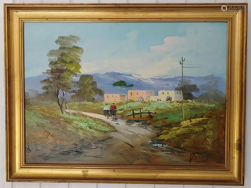 Italian Signed Landscape Oil Painting on Massonite