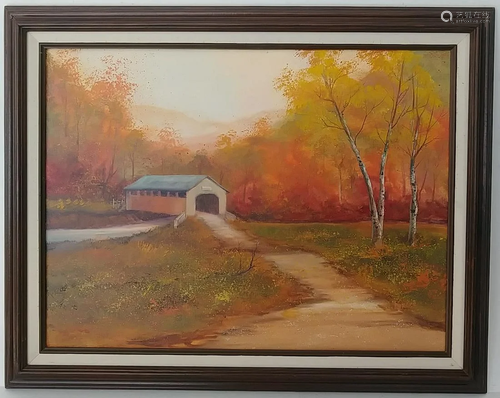 PA 87 Landscape Farm Oil Painting on Canvas Framed