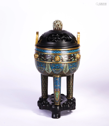 A CHINESE THREE-FOOTED ENAMELED INCENSE BURNER