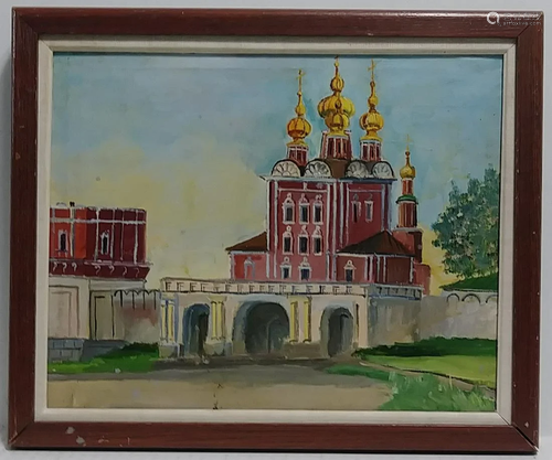 Vintage Framed Russian School Oil Painting on Canvas Si