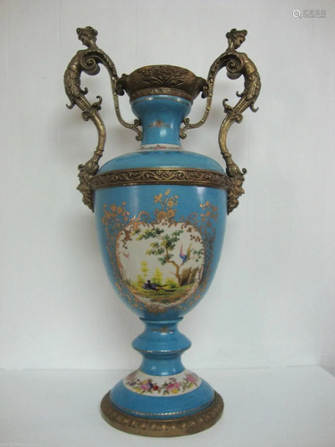 Turquoise Porcelain Vase, Louis XVl Bronze