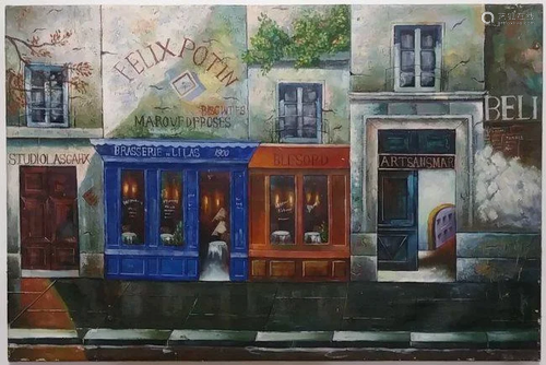 Paris French Street Shops Cafe Bar Studio Large Oil Pai