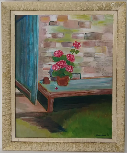 Vintage 193 A. B Signed Dream Flower Oil Painting Frame