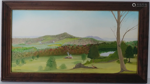 PA Deer Landscape Farm Oil Painting on Canvas Framed