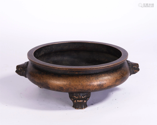 A CHINESE THREE BEAST FOOTED BRONZE INCENSE BURNER