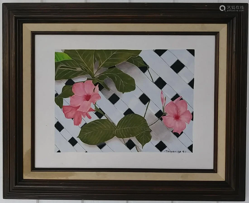 Pink Flower Oil Painting Framed