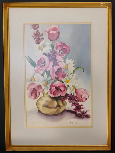 C. Gustafson Gibson 68' Flower Watercolor Painting.