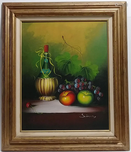 Fruit Still Life Oil Painting on Canvas Signed Simon