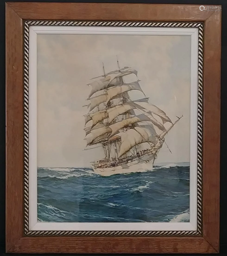 Vintage Sail Boat Print. Period Frame and Glass. Under