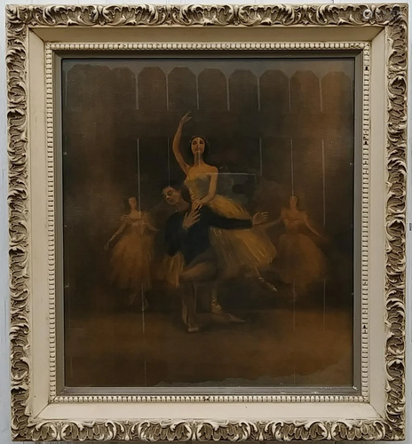 Vintage Lithograph Ballerina Art Print Framed