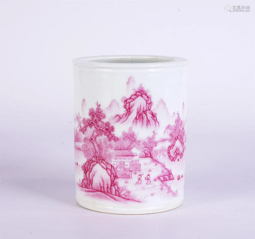 A CHINESE UNDERGLAZE RED PORCELAIN BRUSH POT