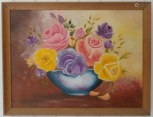 A.Bettiol (CA)Bouquet of Roses) Oil Painting On Canvas.