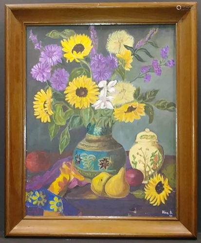 Vintage Still Live flower Oil Painting Signed