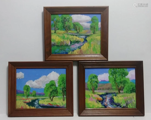 Lot of 3 Landscape Oil Painting on Card Board