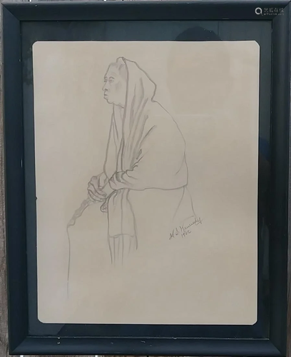 Vintage Lady 1962 Drawing Painting Signed.