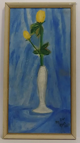 1968 Dee P (Ame) Vintage Signed Oil Painting Flower