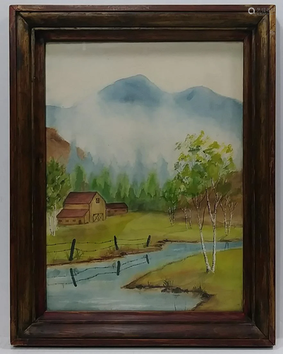 Vintage Original Landscape Watercolor Painting. Signed