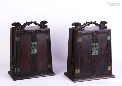 TWO CHINESE ZITAN WOOD SCHOLAR CABINETS