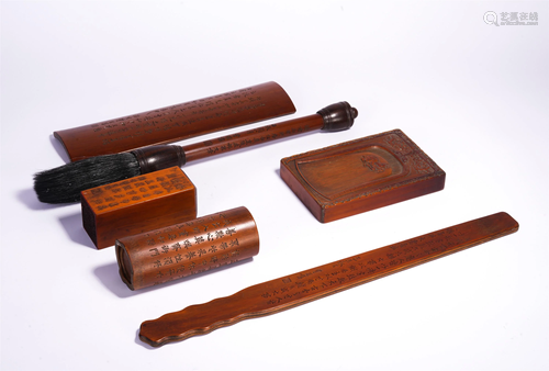 A GROUP OF CHINESE INSRIBED BAMBOO SCHOLAR TOOLS