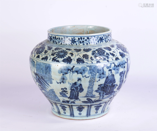 A CHINESE BLUE AND WHITE FIGURAL PORCELAIN JAR