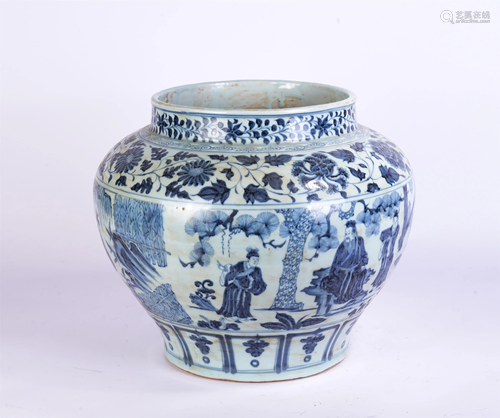 A CHINESE BLUE AND WHITE FIGURAL PORCELAIN JAR