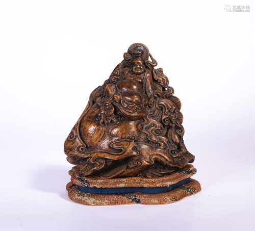 A CHINESE AGARWOOD CARVING BUDDHA DECORATION