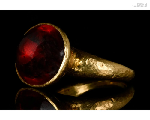 MEDIEVAL GOLD RING WITH GARNET - XRF TESTED