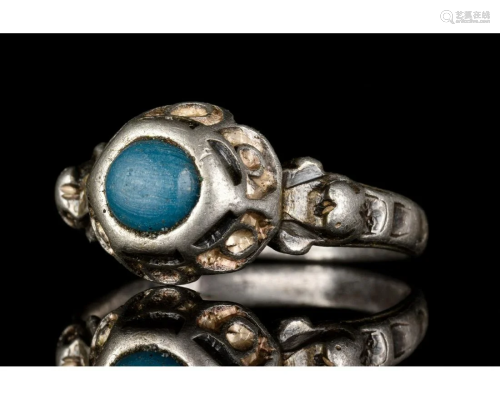 MEDIEVAL SILVER RING WITH BLUE GEM