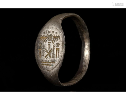 ROMAN PERIOD BARBAROUS SILVER RING WITH DECORATION