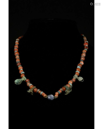 BRONZE AGE CARNELIAN AND BRONZE AMULETS NECKLACE