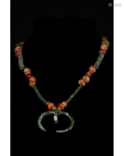 BRONZE AGE CARNELIAN AND BRONZE NECKLACE