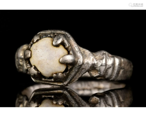 MEDIEVAL SILVER RING WITH WHITE GEM