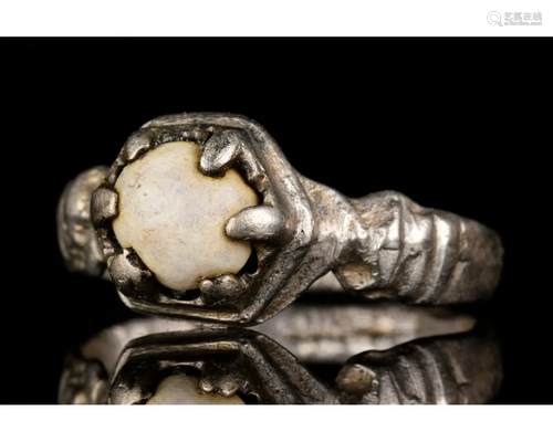 MEDIEVAL SILVER RING WITH WHITE GEM