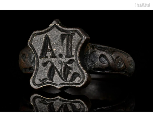 POST-MEDIEVAL BRONZE RING WITH PERSONAL INITIALS