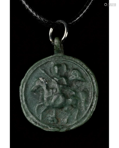 MEDIEVAL BRONZE PENDANT WITH ST. MICHAEL ON HORSE