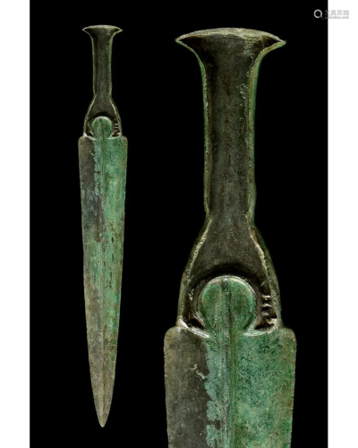 ANCIENT BRONZE SWORD WITH DECORATED HANDLE